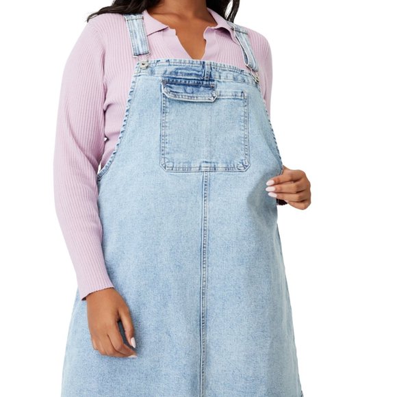 Utility Chic Denim Dress Pinafore with Oversized Floral Patch Pockets